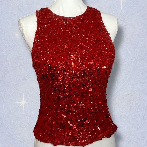Laurence Kazar Tops - Vintage Laurence Kazar Hand-Beaded Sequin Top | XL | 100% Silk